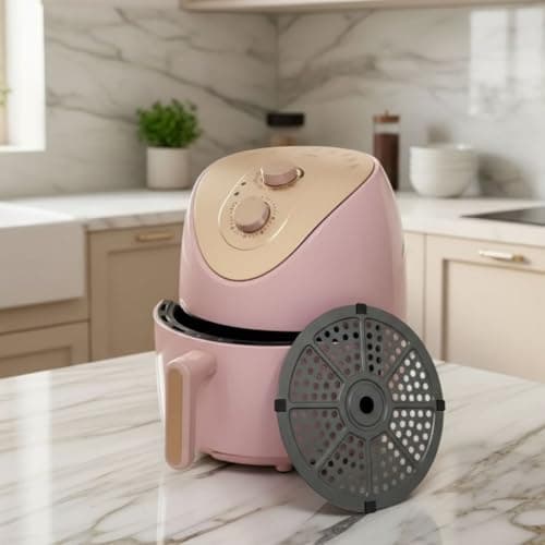 Fritadeira sem óleo rosa de 4 litros, moderna, fácil de limpar, operação simples, ideal para casais e famílias pequenas