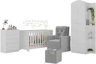 Quarto Infantil Completo com Poltrona de Amamentação e Puff Multimóveis Mp4080 Branco/cinza
