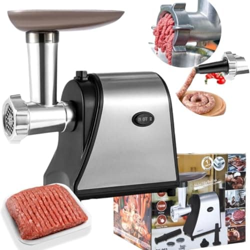 Máquina de moer carne elétrica 1500W com acessórios e carne moída