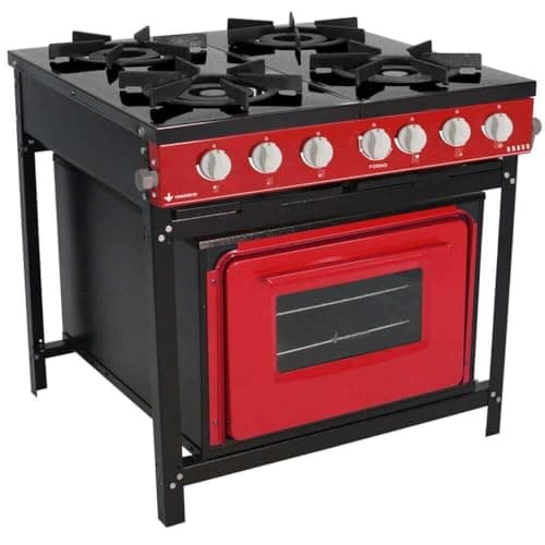Fogão industrial 4 bocas com forno linha Bravo Vermelho Venâncio