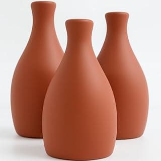 Kit Trio 3 Vasos Cerâmica Decorativo Enfeite Decoração Elegante Casa Rack Conjunto Decorado Loja Estante Sala Cozinha(TERRACOTTA)