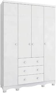 Guarda Roupa de Bebê 4 Portas 3 Gavetas Junior Móveis Peroba Branco Brilho