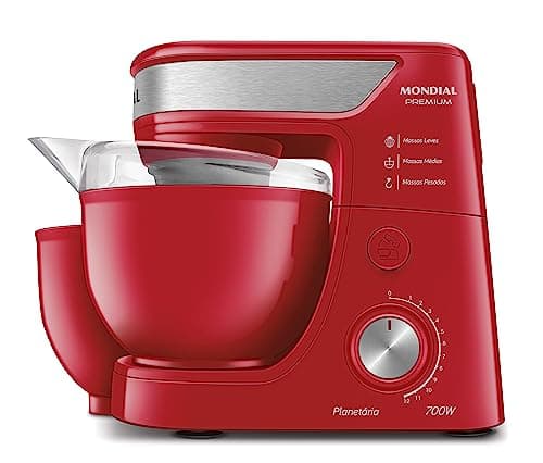 Batedeira planetária Mondial vermelha e inox, 700W, 110V, modelo BP-01P-R