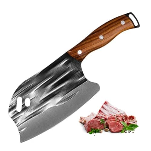 Cutelo artesanal de aço inoxidável com cabo de madeira, lâmina ondulada para corte eficiente
