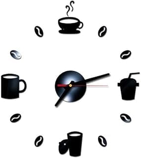 Relógio de parede com espelho de xícara de café acrílico 3D preto