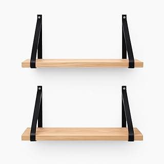 Kit 2 Prateleiras Madeira Pinus 60x15 com Alça Preta Decorativas para Casa Quarto Cozinha Sala