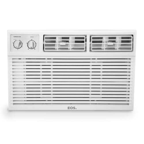 Ar-condicionado de janela EOS 10000 BTUs branco, ângulo frontal, fundo branco.