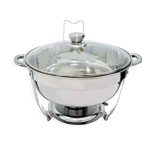 Rechaud Redondo 5 Litros Com Tampa De Vidro Buffet Banho Maria Aço Inox Prata Brinovar