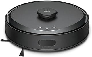 Aspirador e esfregão robô Tapo RV30 Max preto com botão de marca na parte superior.