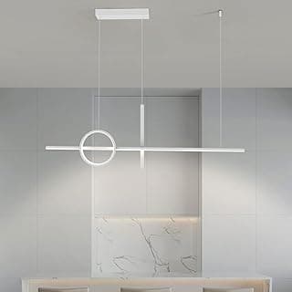Luminária pendente LED linear branca para cozinha, escritório ou balcão de café da manhã.