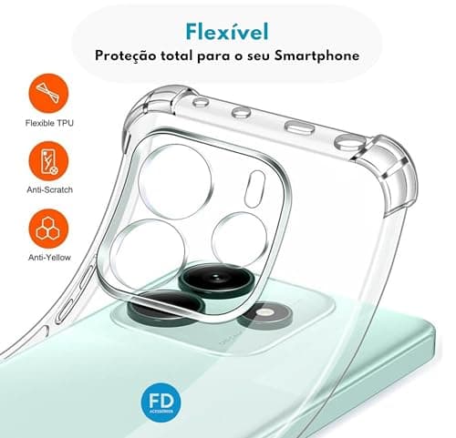 Capa transparente flexível para smartphone Redmi Note 14 com proteção total.