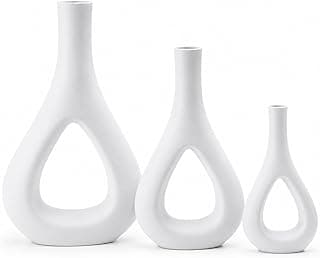 Kit 3 Vasos Decorativos Brancos Minimalistas Formato Vazado Acabamento Fosco