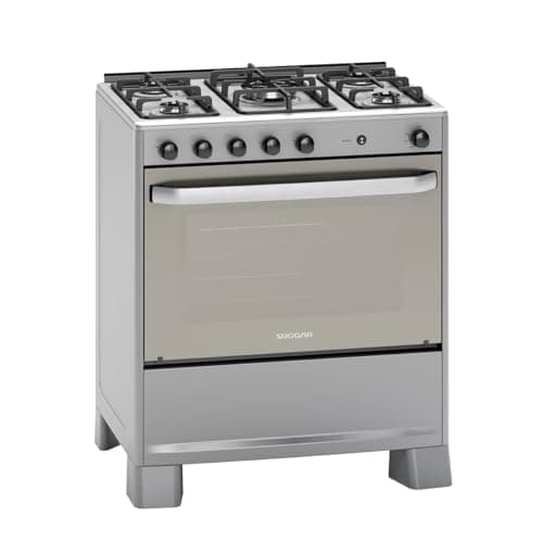 Fogão a gás SUGGAR SELECT PRATA mesa de inox 5 bocas tripla chama trempes duplas ferro fundido porta espelhada acendimento automático bivolt