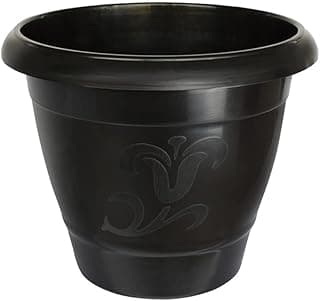 Vaso de planta redondo grande preto com padrão floral