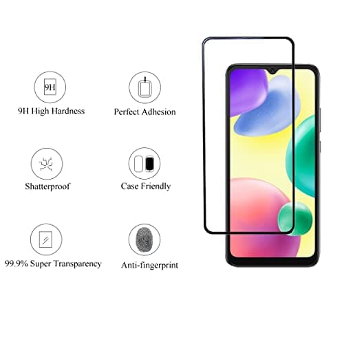 Película de vidro temperado para Redmi 10C, 99.9% transparência e anti-impressão digital.