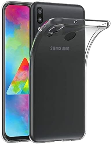 Capa transparente de gel de borracha TPU para Samsung Galaxy M20, protegendo a parte traseira e os lados do dispositivo.