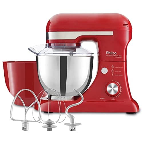 Batedeira Planetária Philco Turbo Inox Double Bowl 600W PBP600V Vermelho e Inox 127V