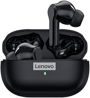 Fone de ouvido Lenovo LP1S TWS Bluetooth 5.0 preto com estojo de carregamento.