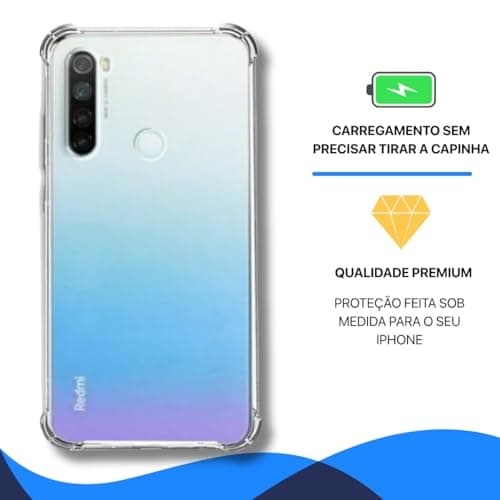 Capa transparente premium para Xiaomi Redmi Note 8, carregamento sem remover a capa.