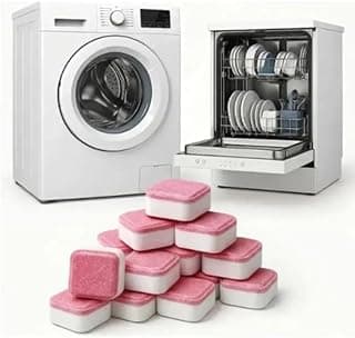 Kit com 30 pastilhas efervescentes de limpeza para máquina de lavar roupa e louça, rosa e brancas
