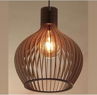 Luminária pendente de madeira MDF marrom moderna para sala, quarto e jantar