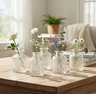 Kit 5 mini vasos de vidro decorativo para mesa com flores