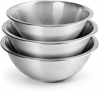 Kit 3 peças de bacias de inox grandes para cozinha, empilhadas em fundo branco
