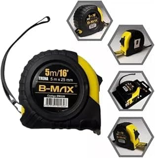 Trena métrica profissional 5m x 25mm, fita de aço, caixa emborrachada antichoque, botão de travamento e gancho.