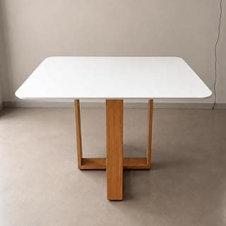 Mesa de Jantar Retangular Base Madeira Maciça Tampo MDF com Vidro Off White 100x80cm