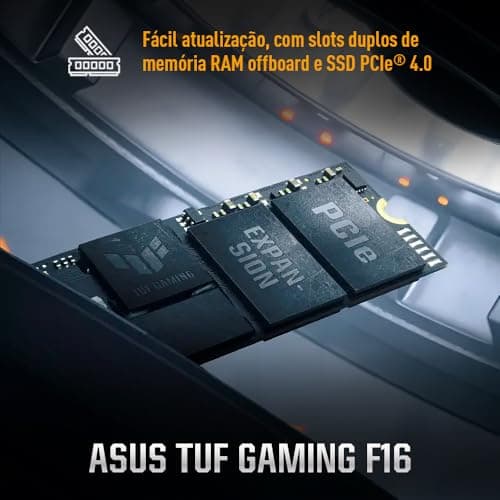 Componentes internos do Notebook Asus TUF Gaming F16 com slots de memória RAM offboard.