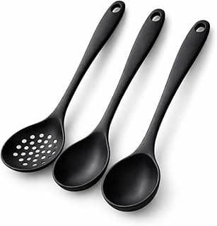 Kit Utensílios de Silicone 3 Peças – Concha, Colher e Escumadeira 27-29cm – Resistente ao Calor, Antiaderente, Flexível – Ideal para Cozinha