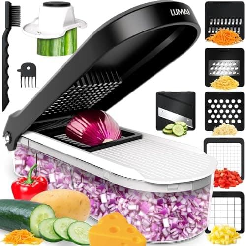 Cortador processador multifuncional LUMAI para legumes, queijos e frutas com recipiente e acessórios