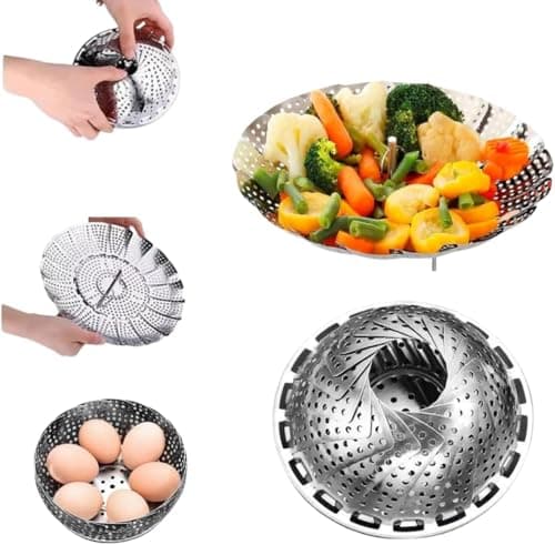 Cesto Cozedor Retrátil de Inox Para Cozimento a Vapor Compatível com Vários Tamanhos de Panela Ideal Para Legumes Verduras Frutos do Mar Preserva Nutrientes Sabor e Textura Com Praticidade e Saúde