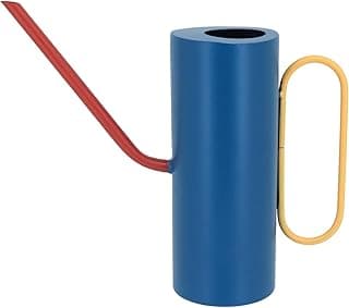 Vaso decorativo azul com bico vermelho e alça amarela