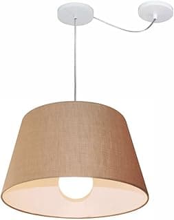 Lustre Pendente com Desvio de Centro Cúpula Tecido 21/30x40 cm, Vivare Iluminação, Pendente4273 LP, Palha, Médio