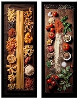 Quadros decorativos de cozinha com massas e condimentos, Kit 2 Quadros Cozinha, Bistrô, Área Gourmet, Massa, C Vidro (Preto)
