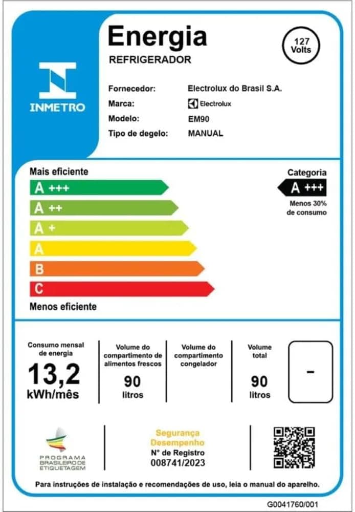 Frigobar Electrolux 90L Branco com Controle de Temperatura 220v EM90