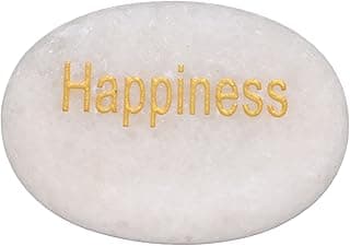 Pedra de mármore branco com gravação 'Happiness' em ouro, decoração artesanal, presente inspirador