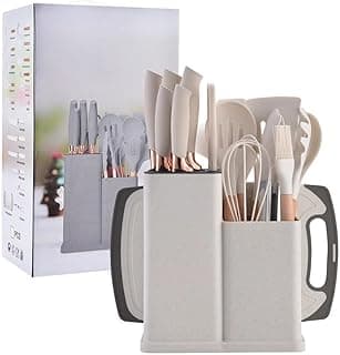 Kit de utensílios de cozinha com 19 peças em silicone e plástico, na cor branca, com suporte organizador