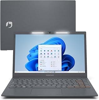 Notebook Positivo Vision C14 aberto com tela de ícones do Windows 11