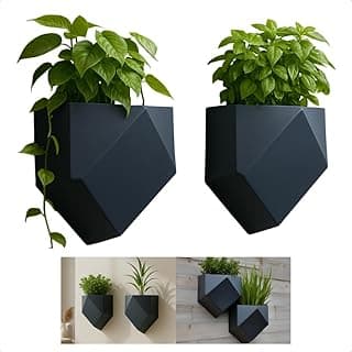 Kit 2 Vasos de Parede Geométricos Pretos com Plantas