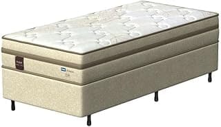 Probel Arezzo Cama Box Solteiro com Colchão, Molas Ensacadas, Pillow Euro, Jacquard Bege e Preto, 88x188x26cm, 110kg