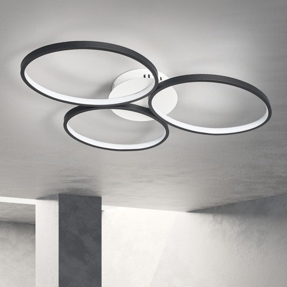 Luminária de teto LED moderna de 54W/66W com dimmer e controle remoto. Lustre de teto embutido com 3 anéis para sala de estar, sala de jantar, cozinha e quarto.