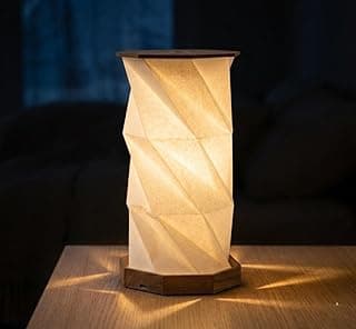 Luminária de mesa recarregável sem fio, estilo japonês, base de madeira, cúpula de papel branco
