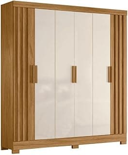 Guarda-roupa de casal ripado com 6 portas e 2 gavetas em Freijó/Off White