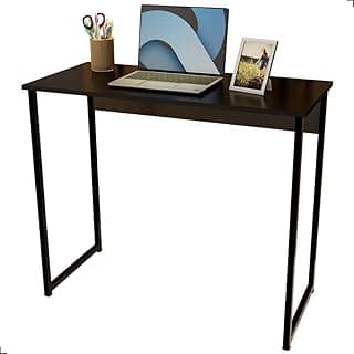 Mesa escuvaninha dobrável preta para home office com laptop e porta-canetas