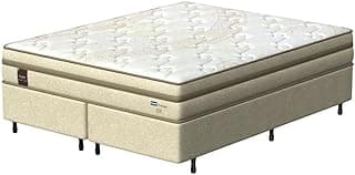 Probel Arezzo Cama Box Queen Size com Colchão Pillow Euro, Molas Ensacadas, Branco com Bege, 158x188x26cm, Suporta até 110kg