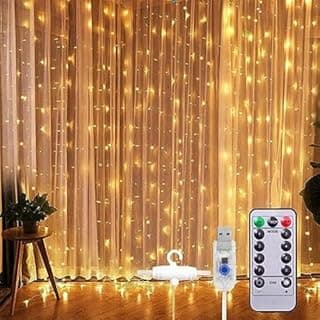 Cortina de LED 3x3m 300 Luzes Decorativas USB com Controle Remoto – 8 Modos de Iluminação para Festas e Decoração de Ambientes