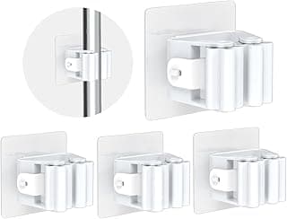 Kit 4 Suportes Adesivos Multiuso Brancos para Vassouras e Utensílios Domésticos InoVibes
