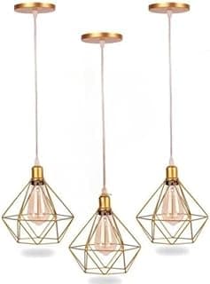 Kit 3 Pendentes Aramados Diamante Estilo Retro Industrial Dourado